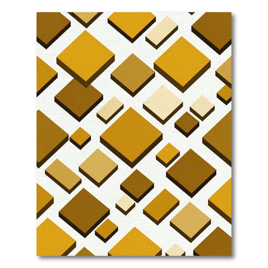 Geometric Ochre and Amber Tilted Squares Rug