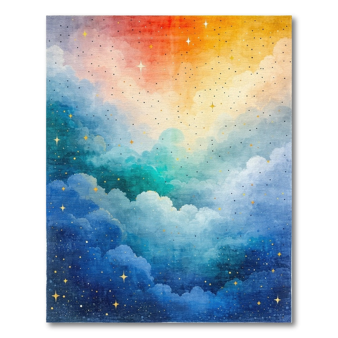 Radiant Blue Orange Starry Clouds Rug