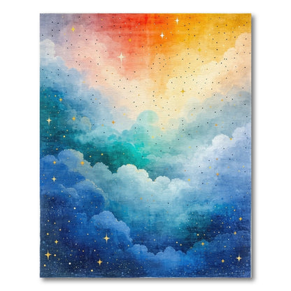 Radiant Blue Orange Starry Clouds Rug