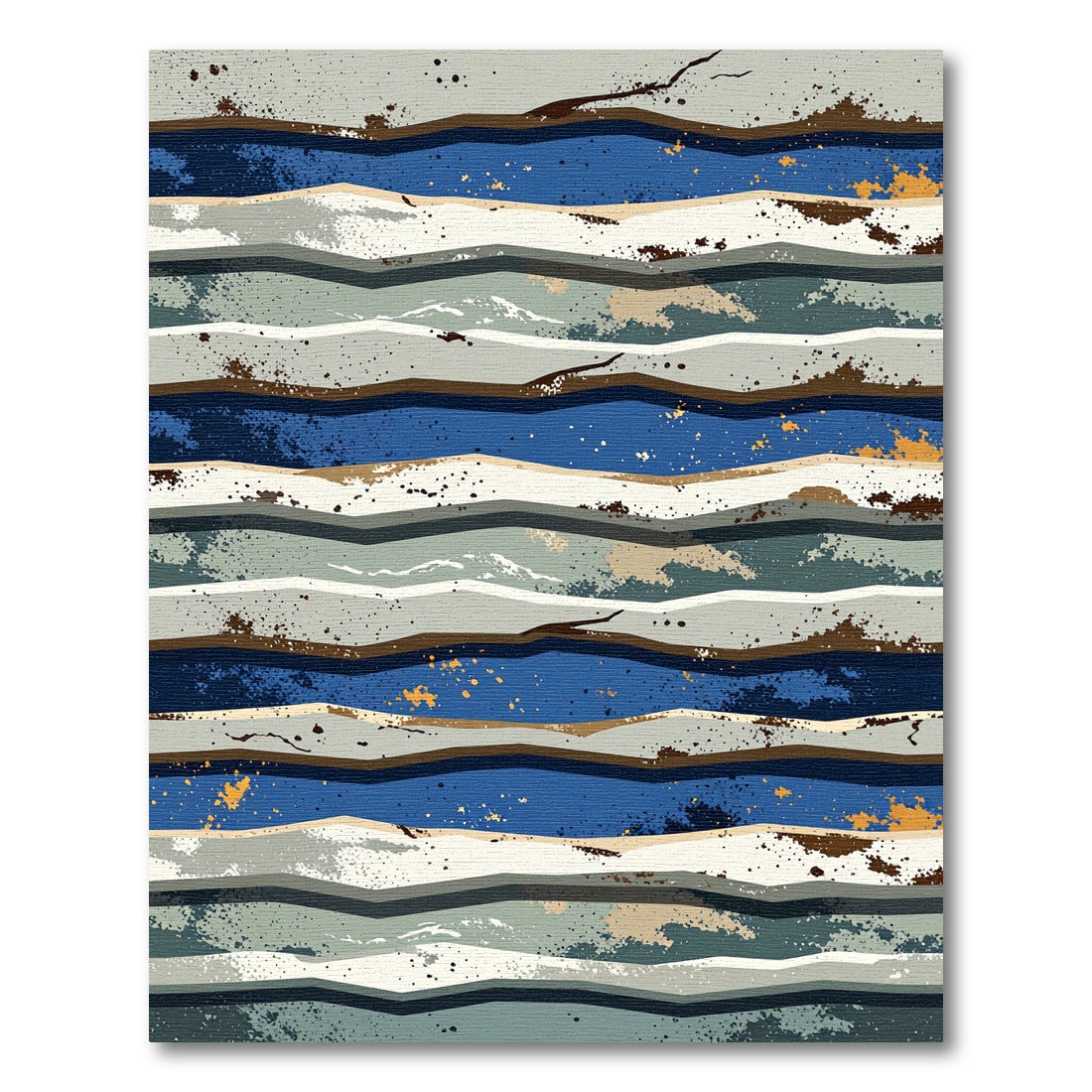 Earthy Blue Wavy Splatter Bands Rug
