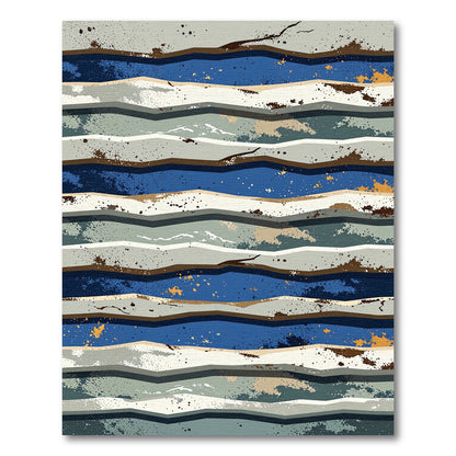 Earthy Blue Wavy Splatter Bands Rug