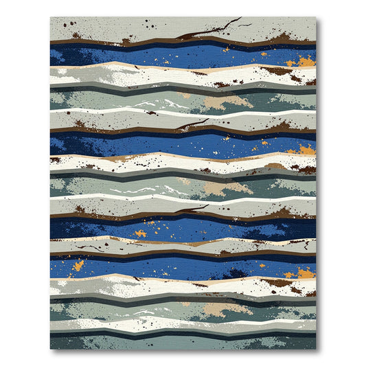 Earthy Blue Wavy Splatter Bands Rug