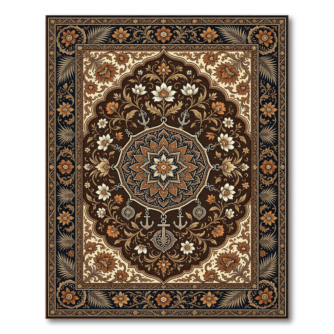 Rich Brown Floral Medallion Anchor Rug