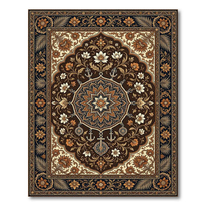 Rich Brown Floral Medallion Anchor Rug