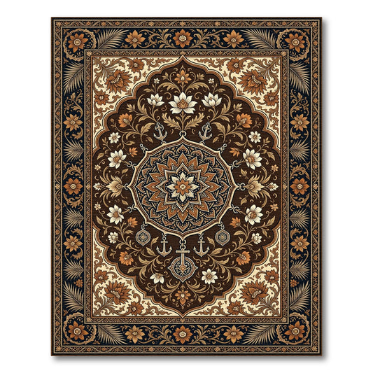 Rich Brown Floral Medallion Anchor Rug