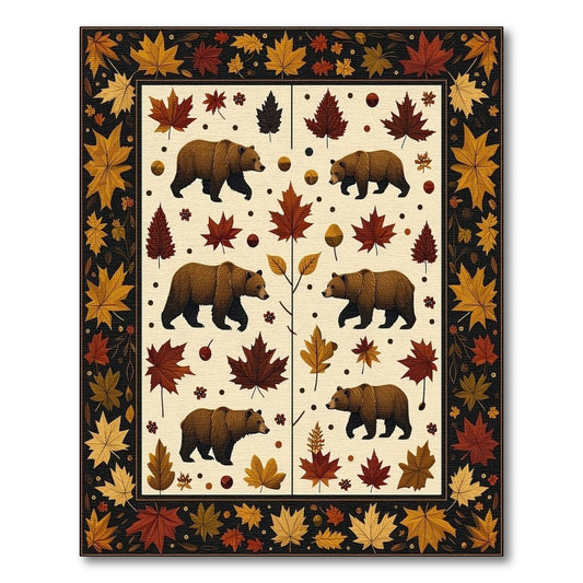 Whimsical Brown Bears Autumn Leaves Rug
