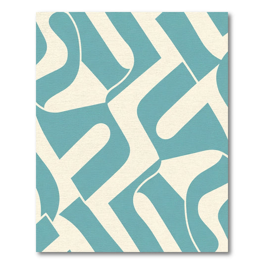 Teal Cream Abstract Interlocking Waves Rug