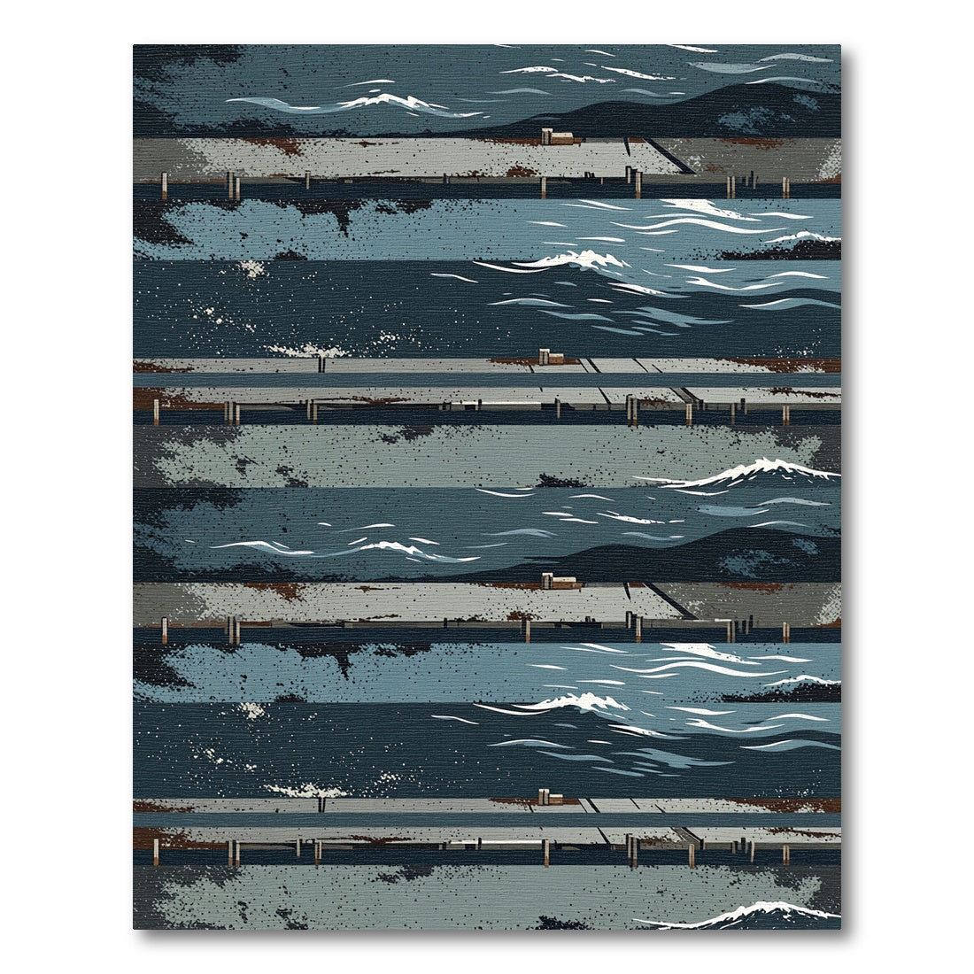 Abstract Coastal Wave Blue Striped Art Rug