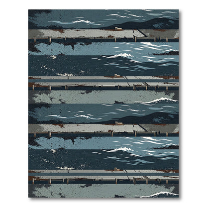Abstract Coastal Wave Blue Striped Art Rug