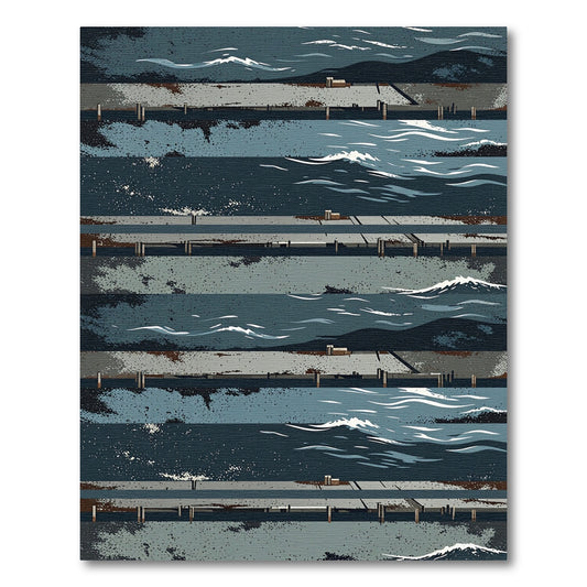 Abstract Coastal Wave Blue Striped Art Rug