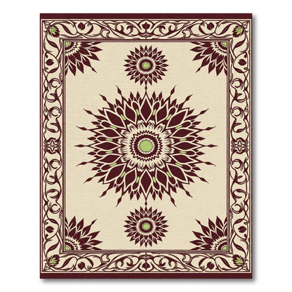Deep Burgundy Floral Sunburst Mandala Rug