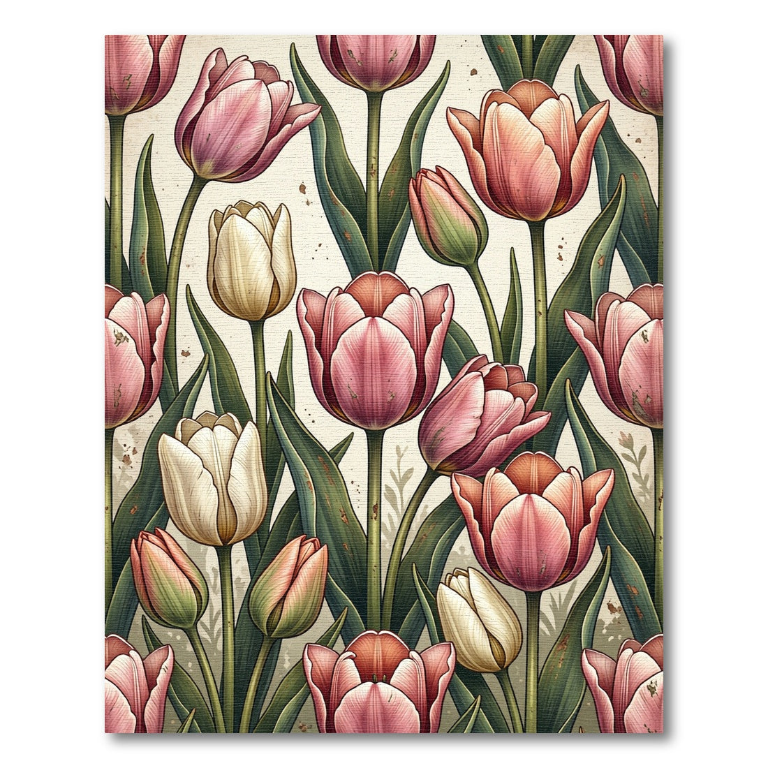 Vintage Pink Tulip Botanical Garden Rug