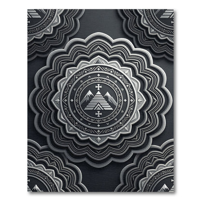 Metallic Gray Radial Mountain Mandala Rug