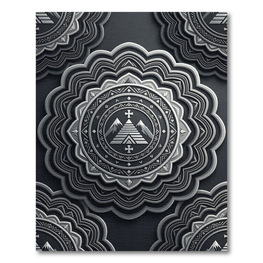 Metallic Gray Radial Mountain Mandala Rug