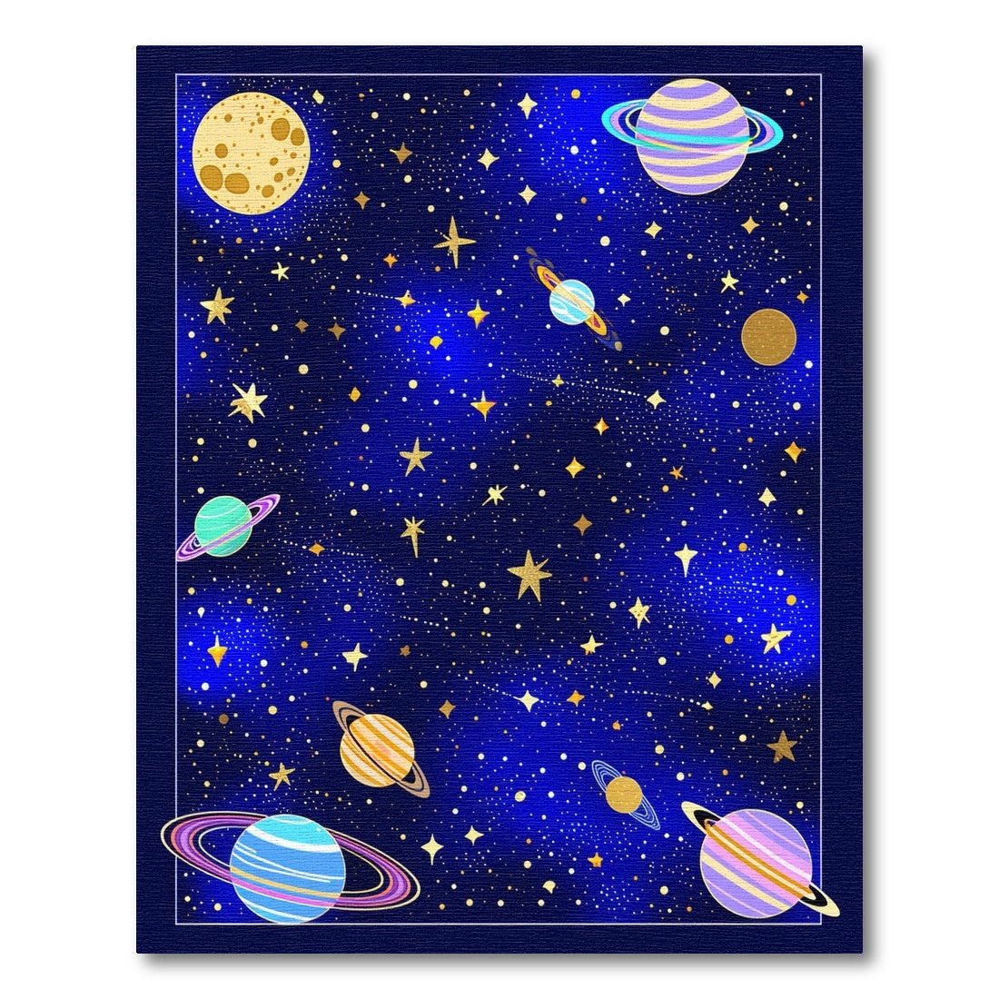 Whimsical Colorful Cosmic Planets Stars Rug