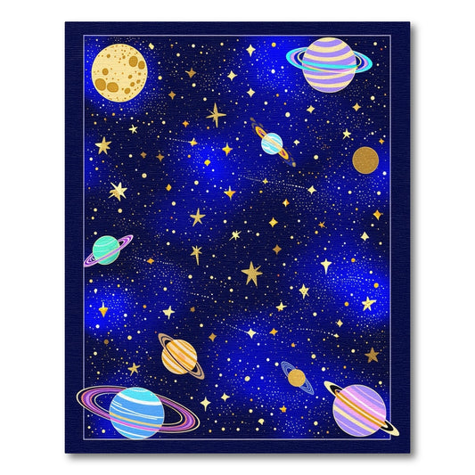 Whimsical Colorful Cosmic Planets Stars Rug