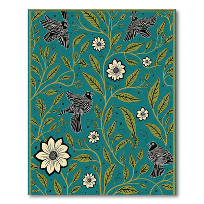 Teal Garden Birds And Flowers Rug