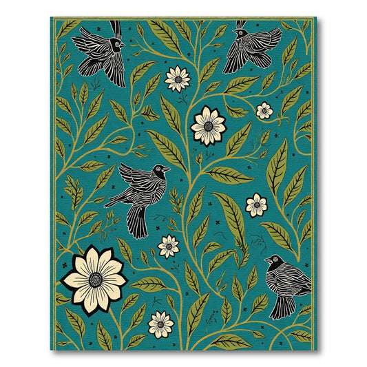 Teal Garden Birds And Flowers Rug