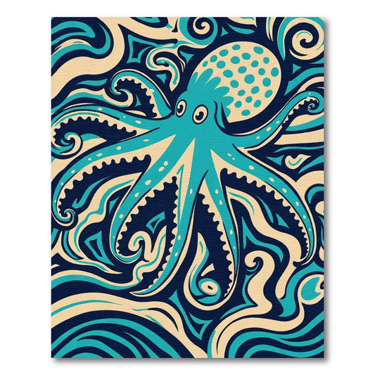 Teal Octopus Swirl Abstract Rug
