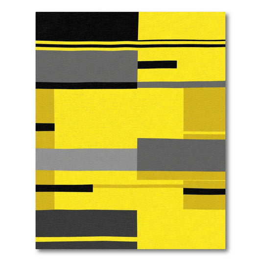 Bold Yellow Gray Black Geometric Blocks Rug