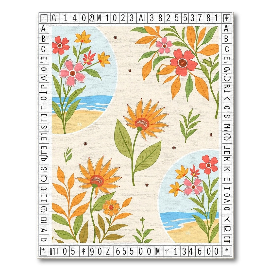 Coral Pink Floral Coastal Scene Rug