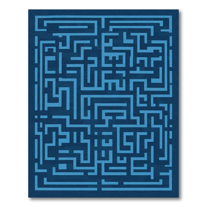 Navy Blue Geometric Maze Rug