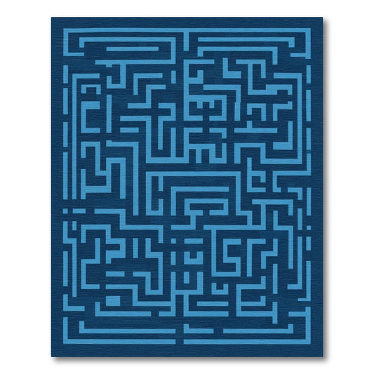 Navy Blue Geometric Maze Rug