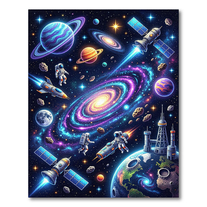 Vibrant Neon Cosmic Galaxy Astronauts Rug