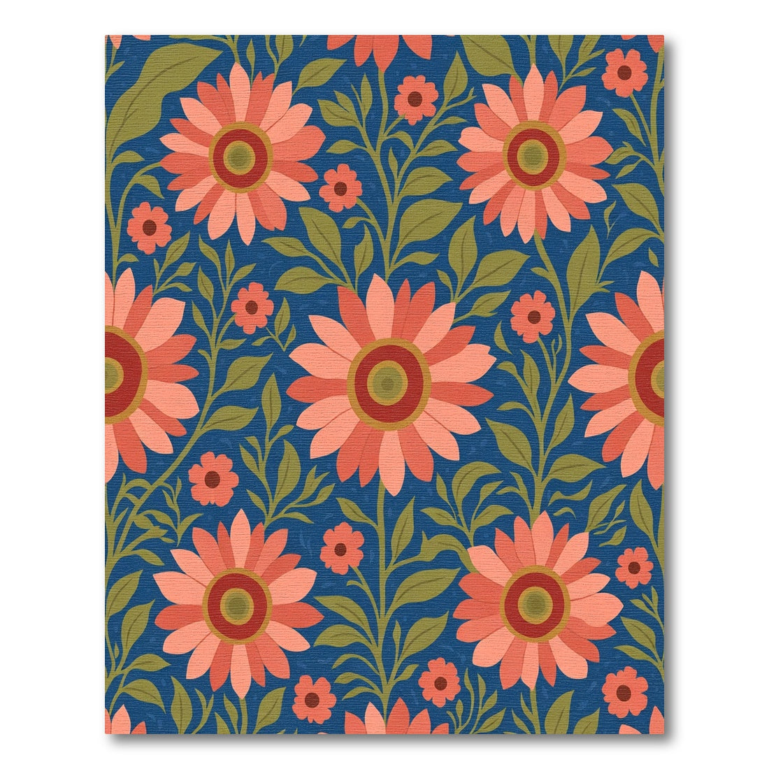 Coral Sunflower Vine Navy Rug