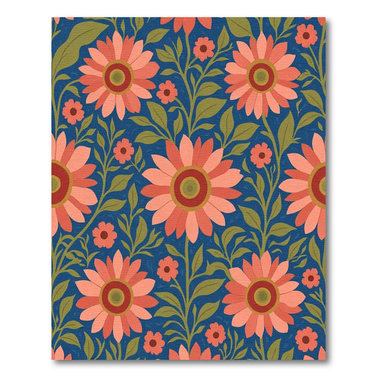 Coral Sunflower Vine Navy Rug