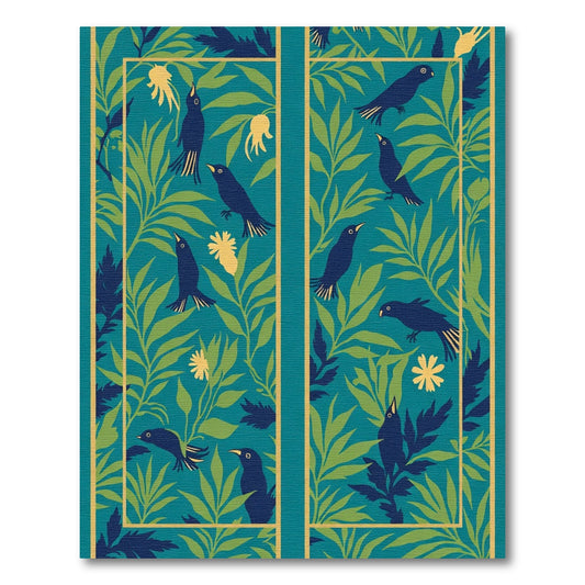 Teal Blue Black Bird Green Foliage Rug