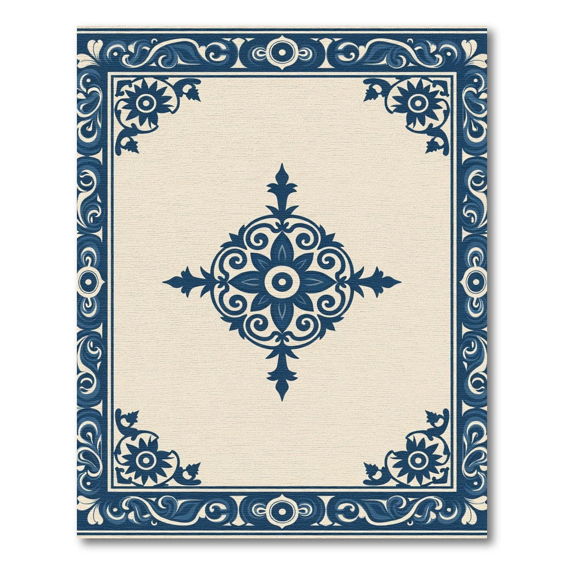 Navy Blue Ornate Floral Inlay Rug