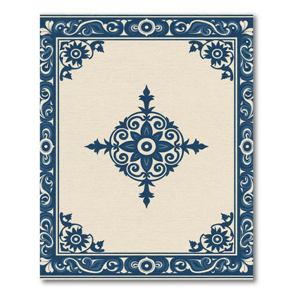 Navy Blue Ornate Floral Inlay Rug
