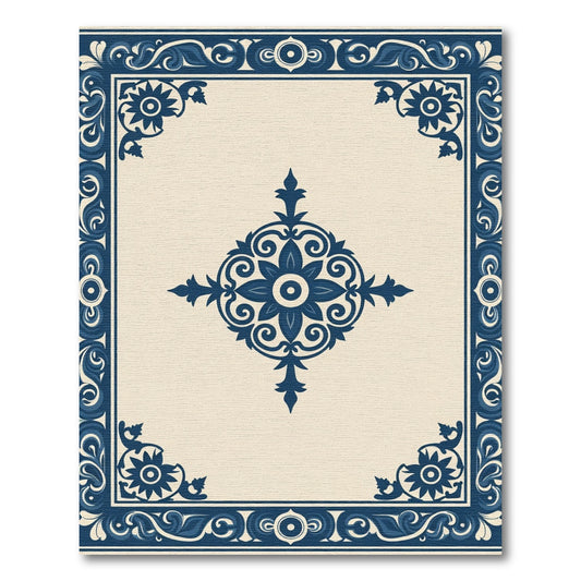 Navy Blue Ornate Floral Inlay Rug