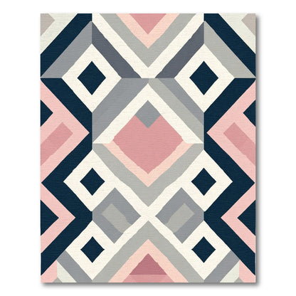 Pink Blue Gray Geometric Diamond Quilt Rug