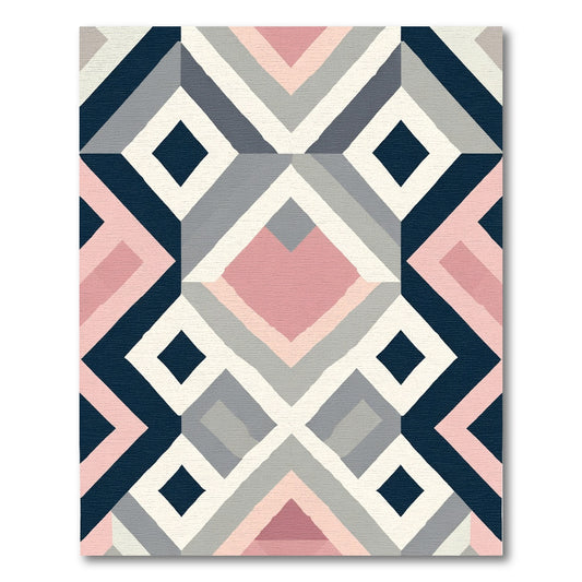 Pink Blue Gray Geometric Diamond Quilt Rug