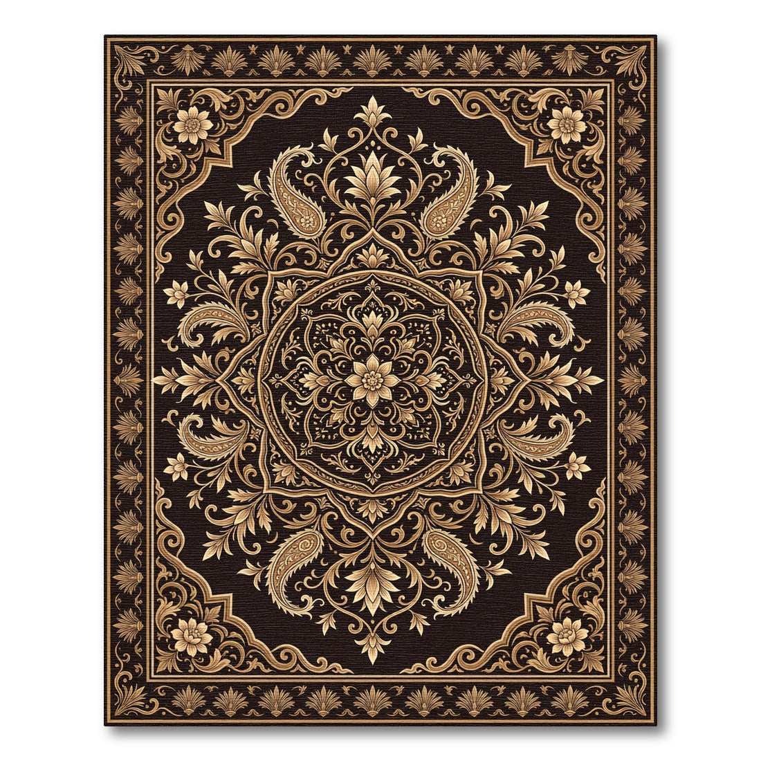 Ornate Golden Paisley Floral Medallion Rug
