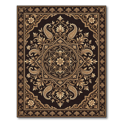 Ornate Golden Paisley Floral Medallion Rug