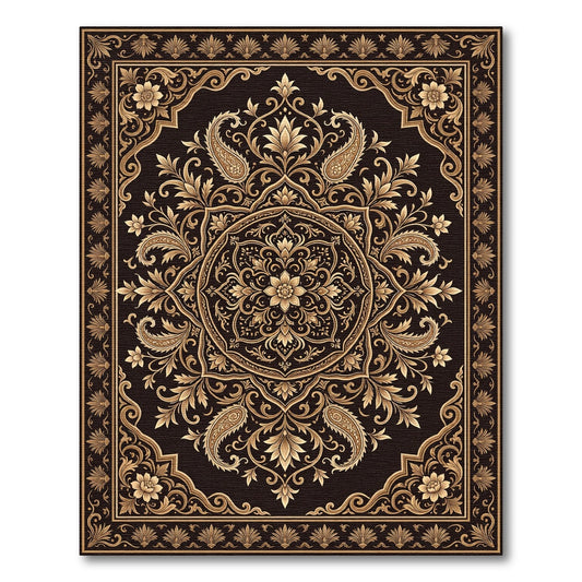 Ornate Golden Paisley Floral Medallion Rug