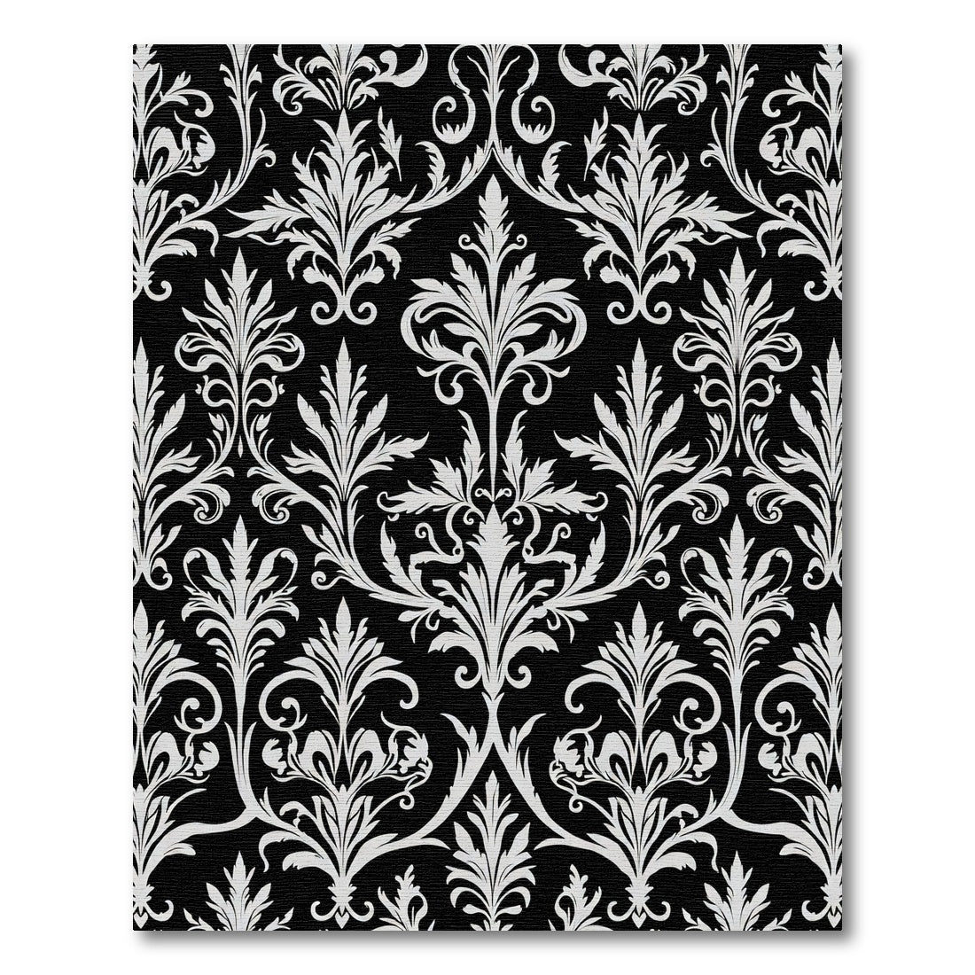Classic Black White Floral Damask Rug