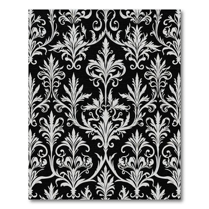 Classic Black White Floral Damask Rug