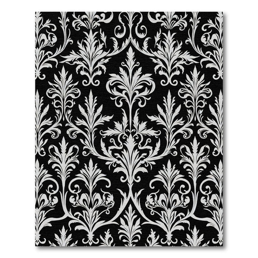 Classic Black White Floral Damask Rug