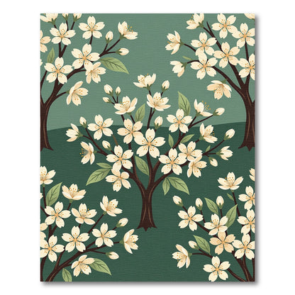 Elegant Sage Green Cherry Blossom Meadow Rug