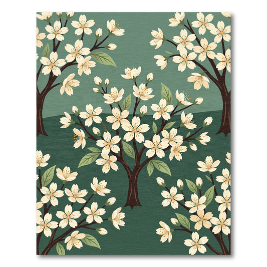 Elegant Sage Green Cherry Blossom Meadow Rug