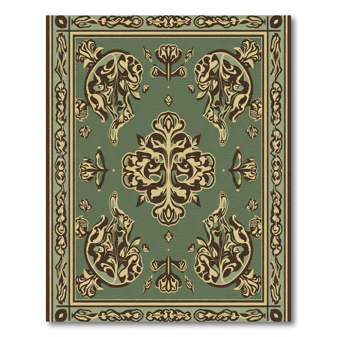 Olive Green Antique Floral Medallion Rug