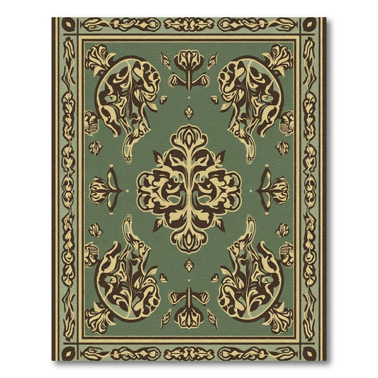 Olive Green Antique Floral Medallion Rug