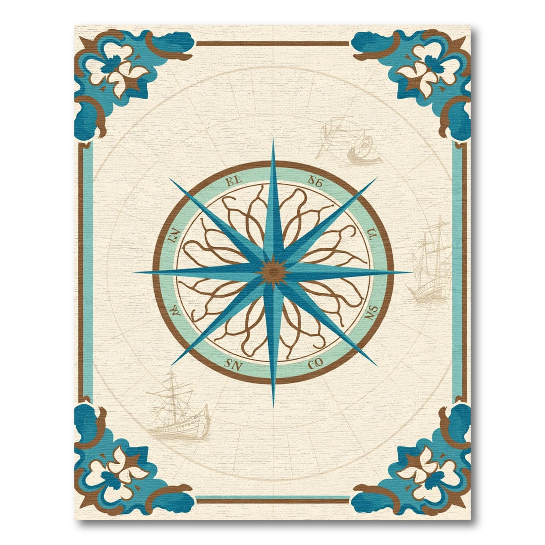 Nautical Compass Vintage Ship Illustration Rug