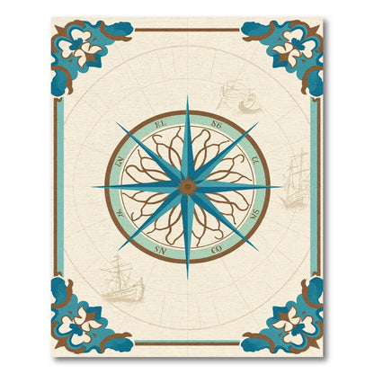 Nautical Compass Vintage Ship Illustration Rug