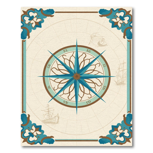 Nautical Compass Vintage Ship Illustration Rug