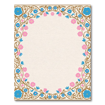 Whimsical Blue Pink Floral Vines Rug